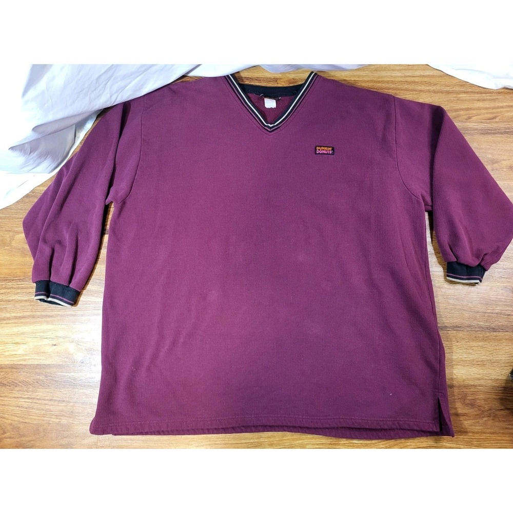 Vintage 90s Dunkin Donuts Burgandy V Neck 2X  Sweatshirt Uniform